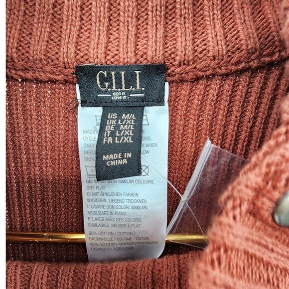 New NWT G.I.L.I. Women's Knit Sweater Cape‎ With Snap Detail Size M/L Rust Brown - Picture 7 of 7